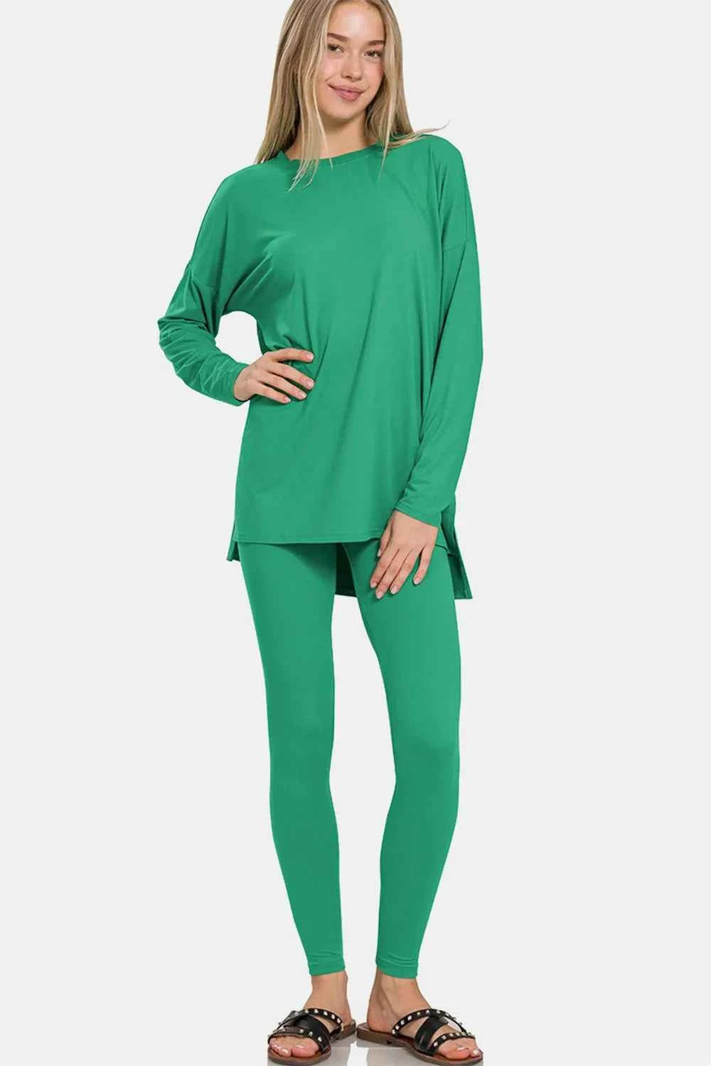 Brushed Microfiber Top and Leggings Lounge Set - Zenana