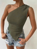 Asymmetrical One-Shoulder Waffle Knit Tank - Excel Merchandise