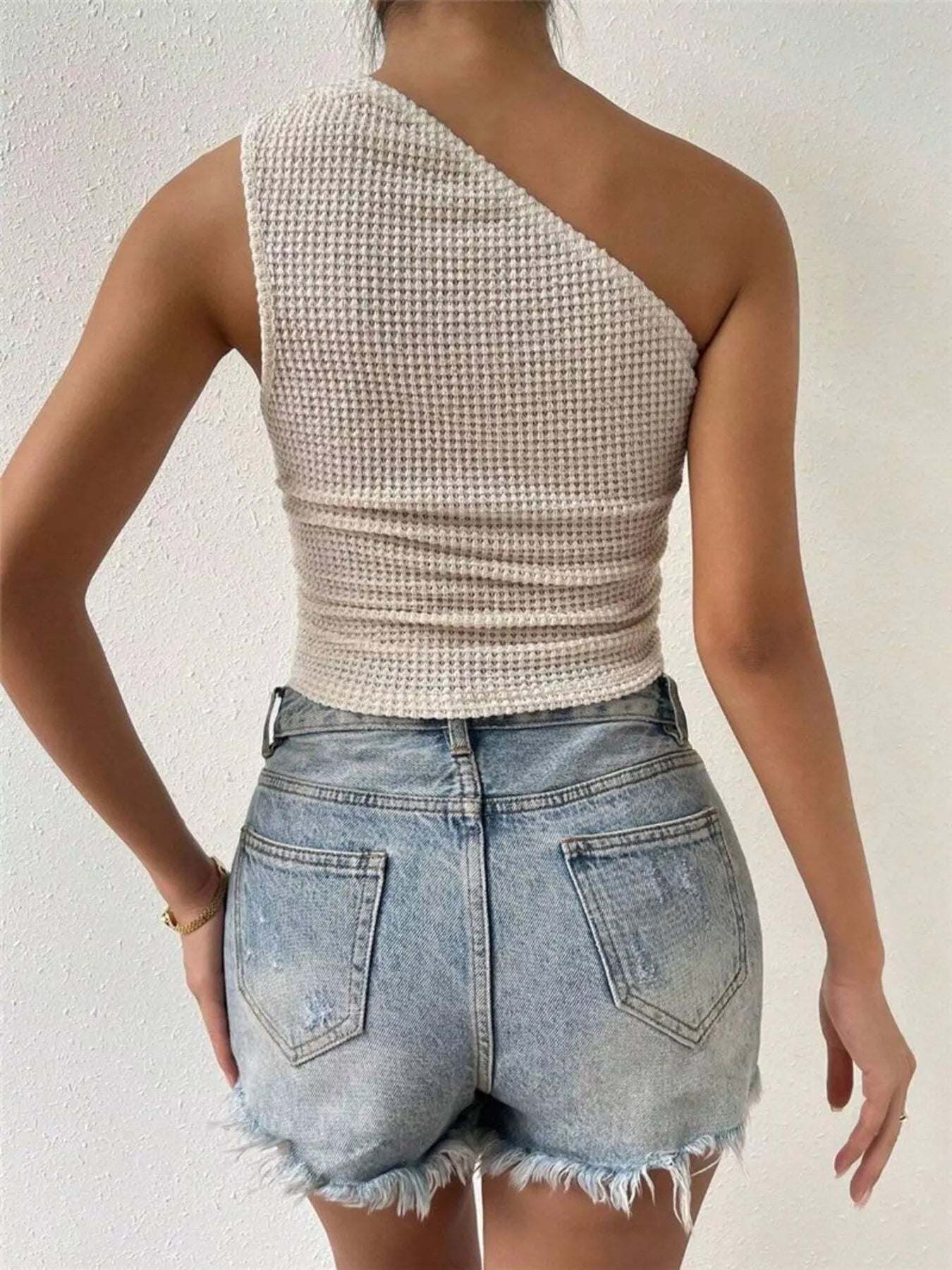 Asymmetrical One-Shoulder Waffle Knit Tank - Excel Merchandise