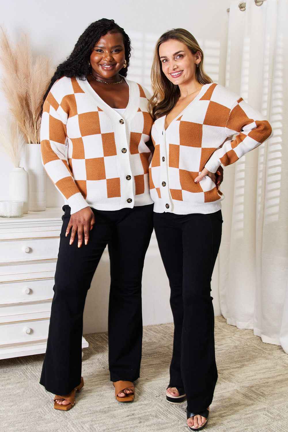 Button-Up V-Neck Dropped Shoulder Cardigan - Angel Wings