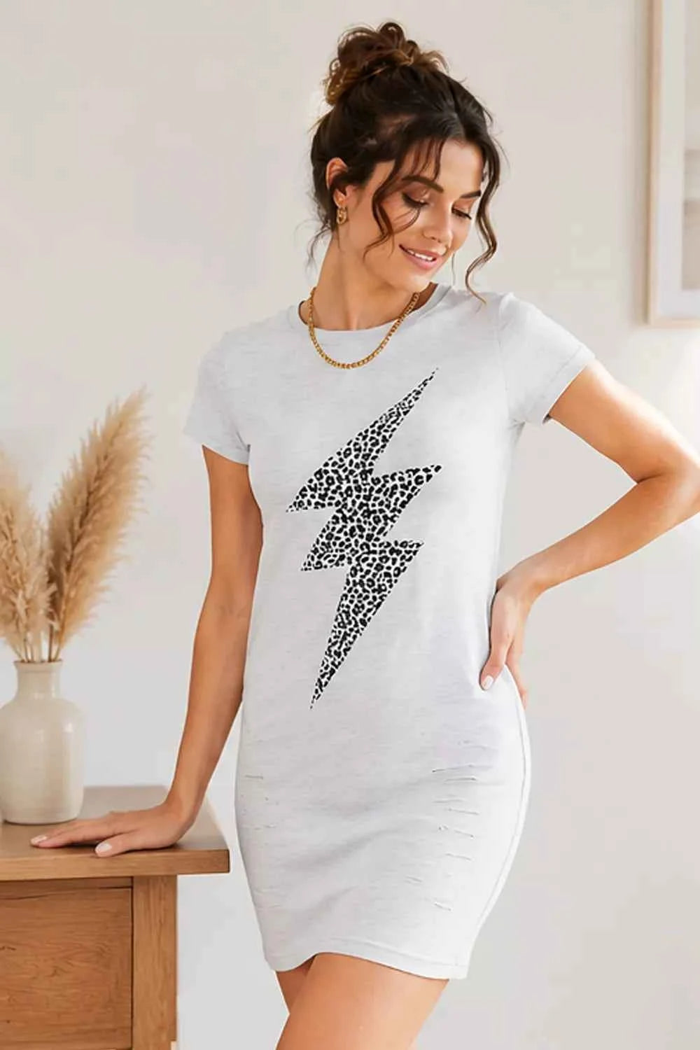 Leopard Lightning Graphic Tee Dress - Double Take