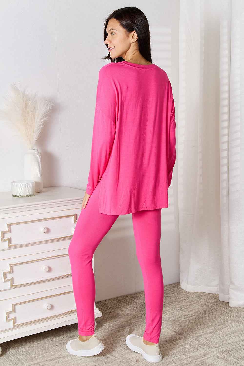Basic Bae Full Size V-Neck Soft Rayon Long Sleeve Top and Pants Lounge Set - Liorienne