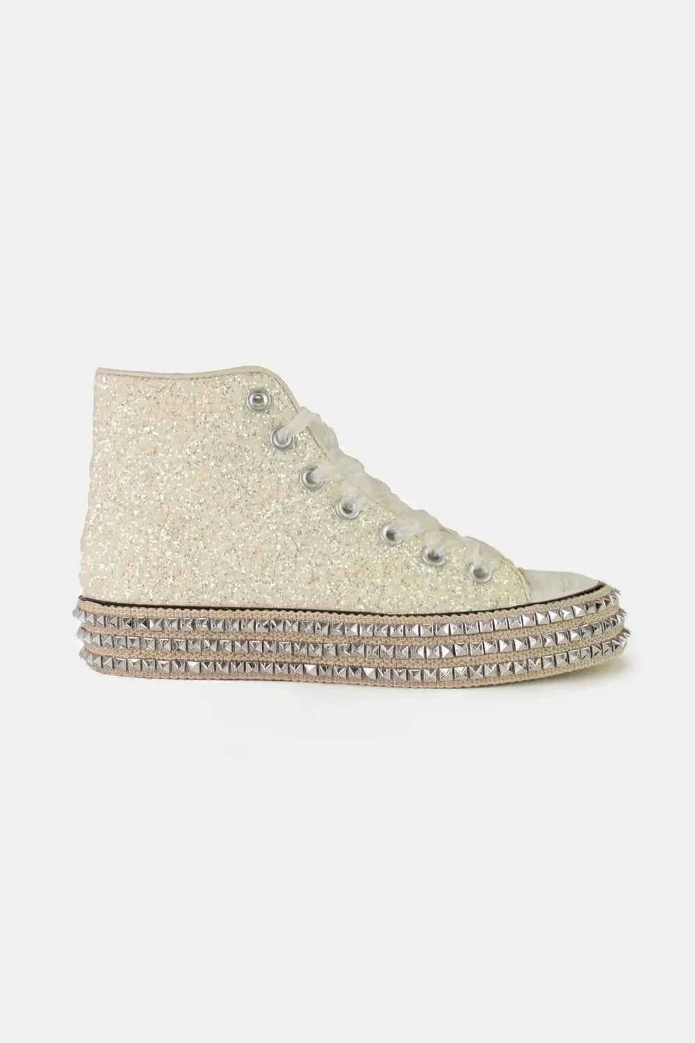 Beast Fashion Glitter Lace-Up Studded Platform Sneakers - Liorienne