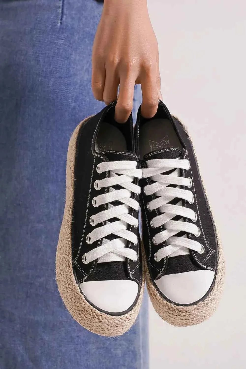 Beast Fashion Lace Up Woven Espadrille Sole Sneakers - Liorienne