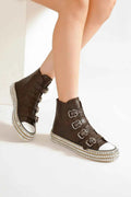 Beast Fashion Multi-Buckle Straps Studded Platform Sneakers - Liorienne