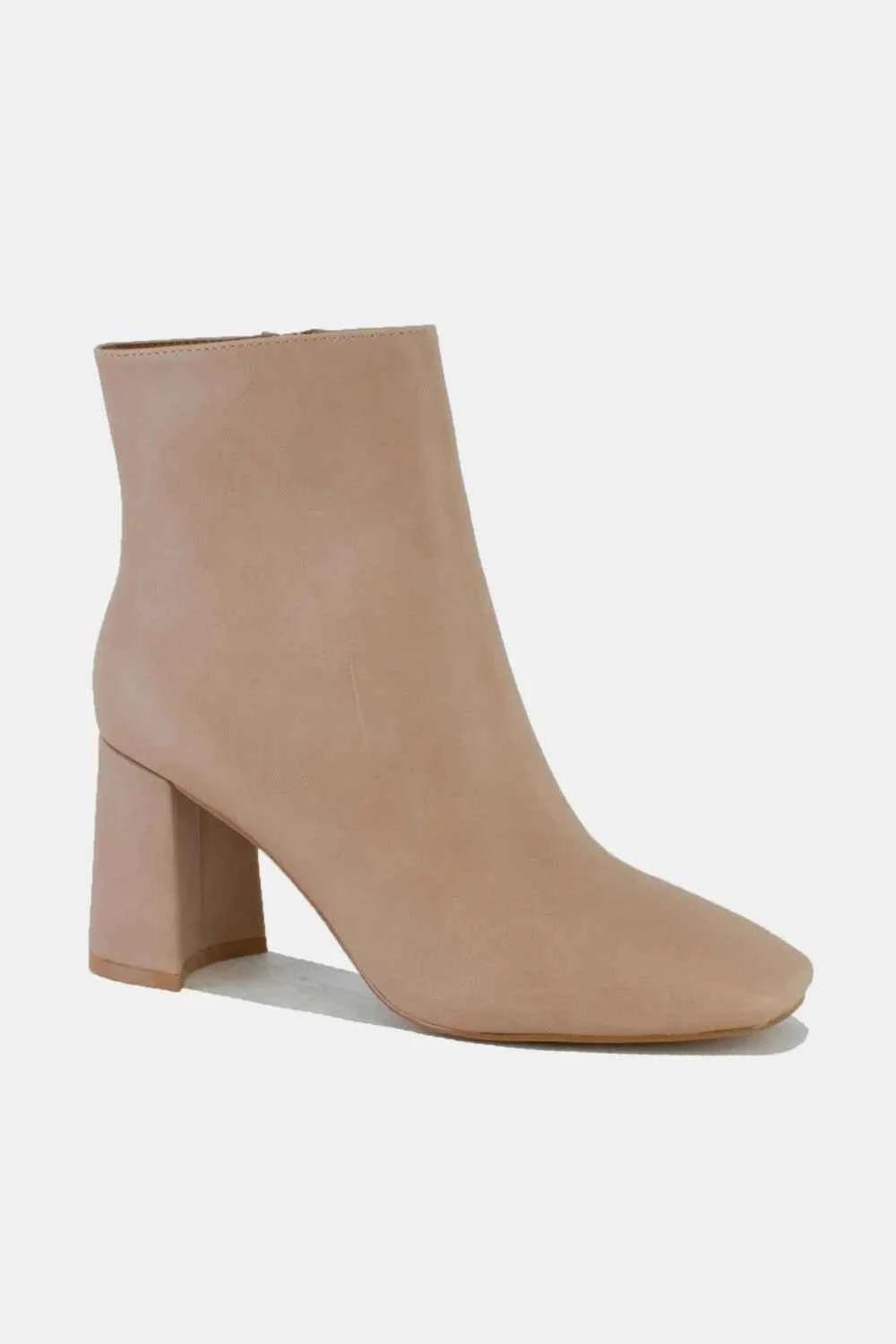 Beast Fashion PU Leather Block Heel Boots with Side Zippers - Liorienne
