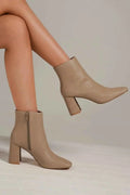 Beast Fashion PU Leather Block Heel Boots with Side Zippers - Liorienne