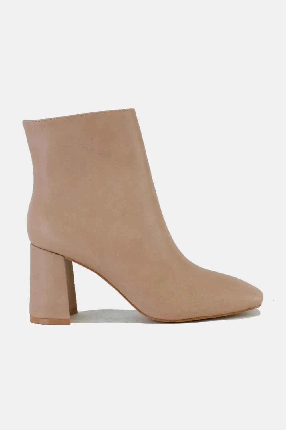 Beast Fashion PU Leather Block Heel Boots with Side Zippers - Liorienne