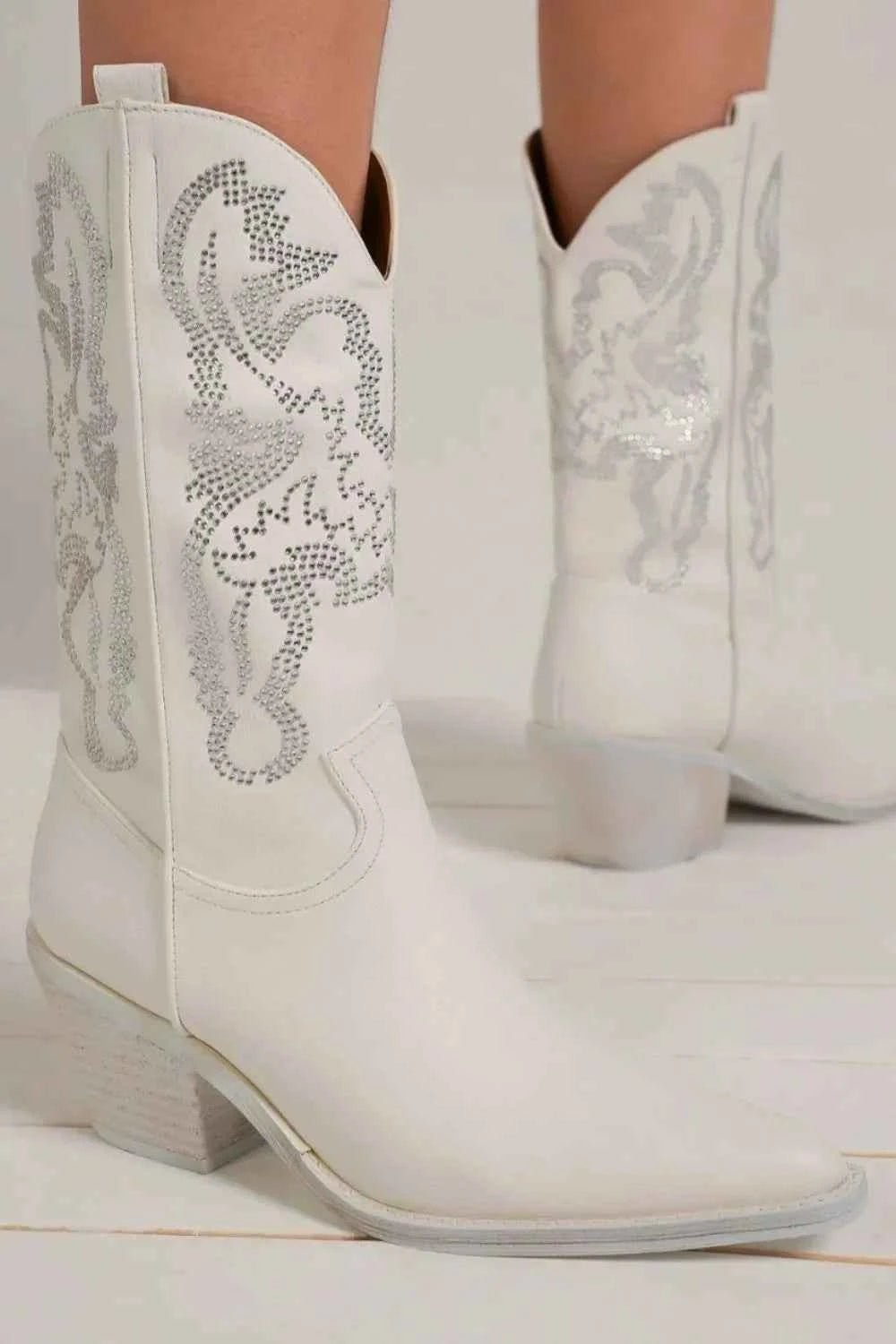 Beast Fashion Rhinestone Detail Point Toe Boots - Liorienne