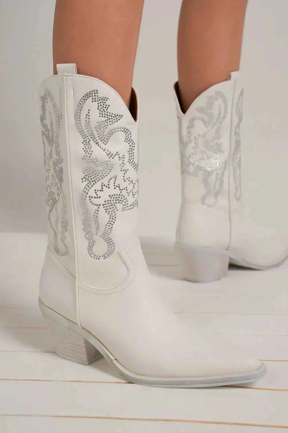 Beast Fashion Rhinestone Detail Point Toe Boots - Liorienne