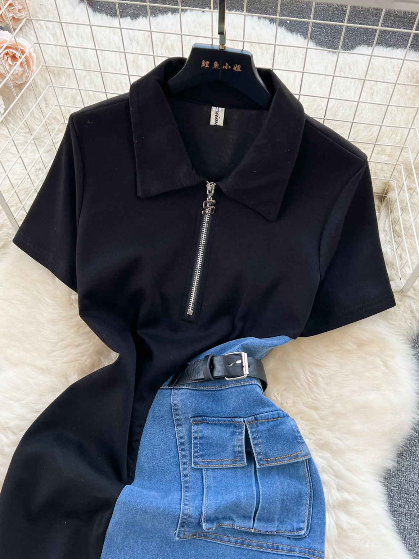 Full Size Color Block Denim Patchwork Short Sleeve Midi Dress Plus Size