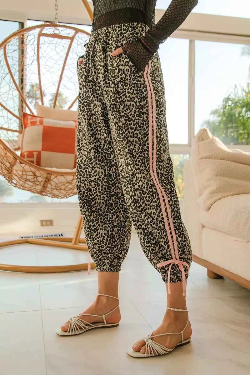BiBi Leopard Prtins With Side Line Details Drawstrings - Liorienne