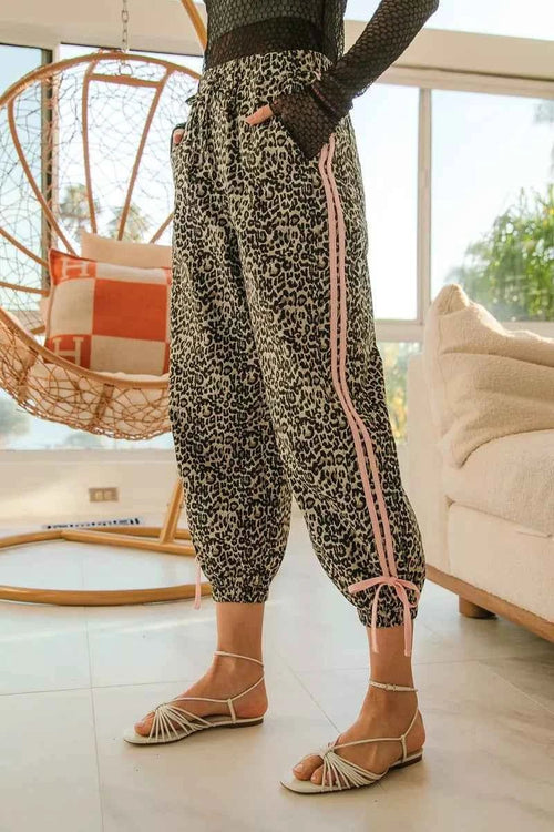 BiBi Leopard Prtins With Side Line Details Drawstrings - Liorienne