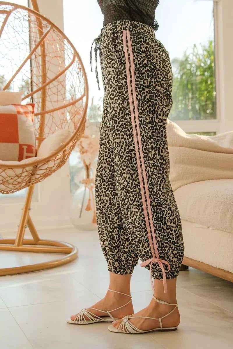 BiBi Leopard Prtins With Side Line Details Drawstrings - Liorienne