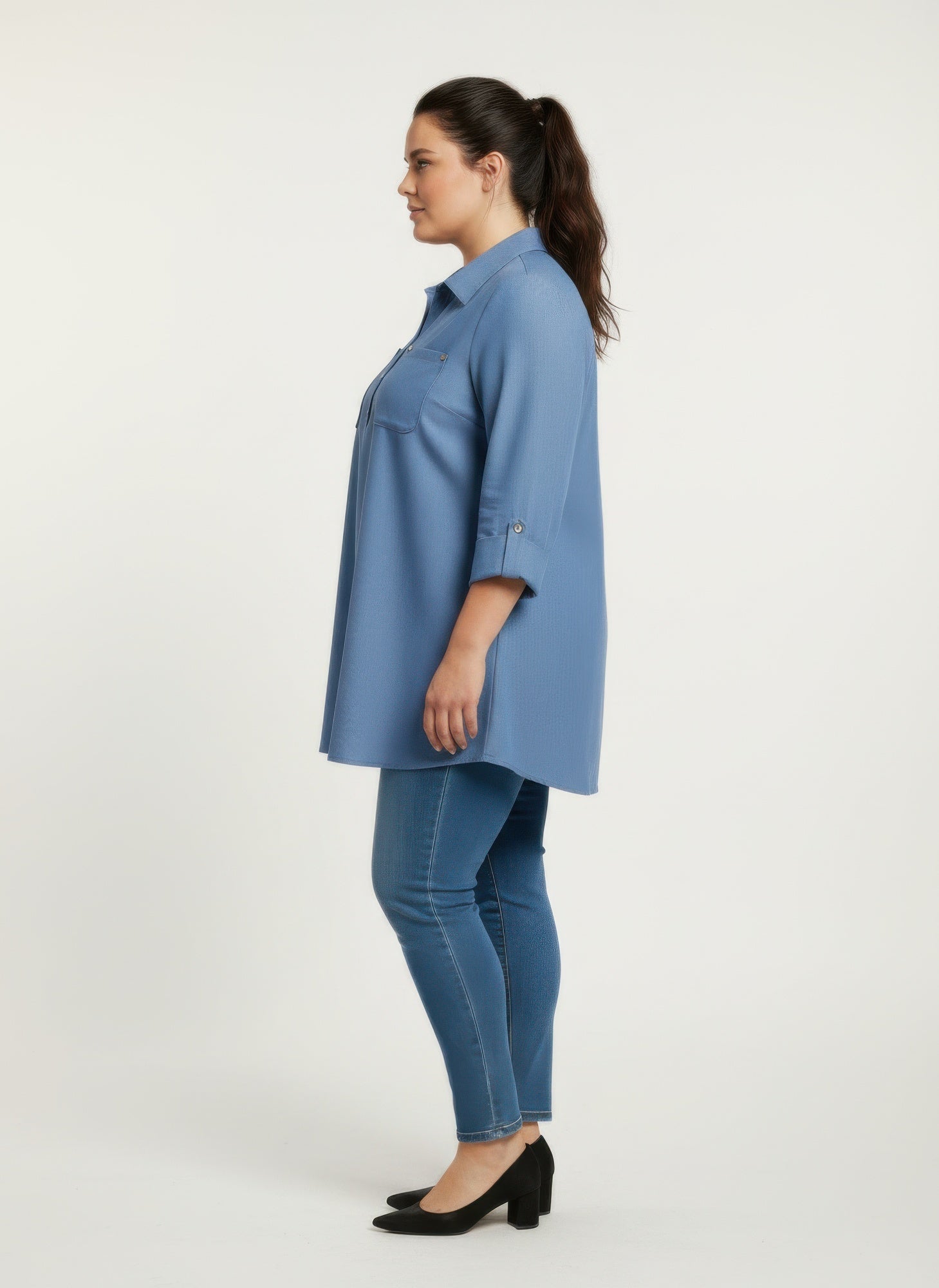 Blush Utility Button Front Roll Sleeve Blouse - Liorienne