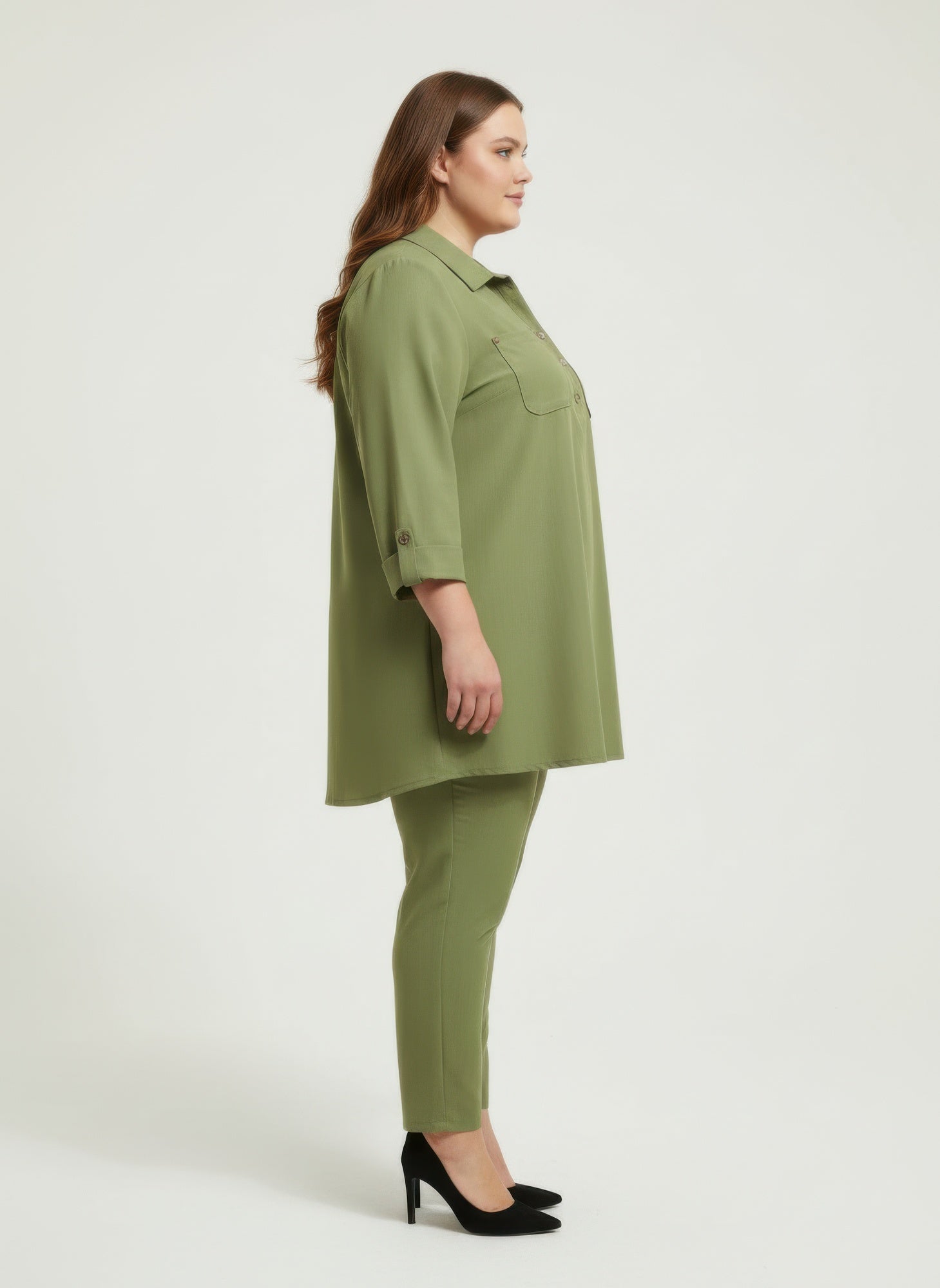Blush Utility Button Front Roll Sleeve Blouse - Liorienne