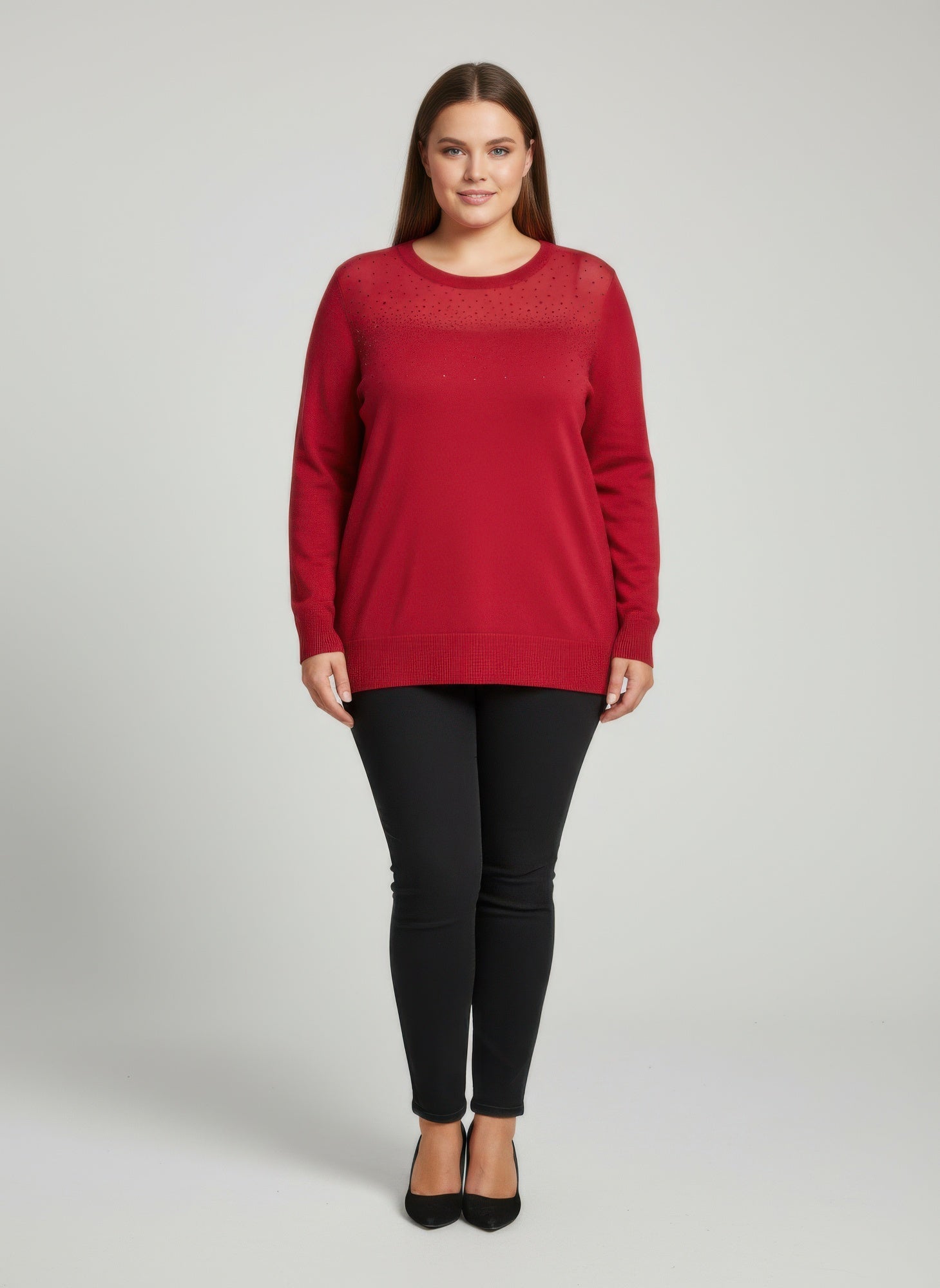 Burgundy Shimmer Detail Knit Tunic Top - Liorienne