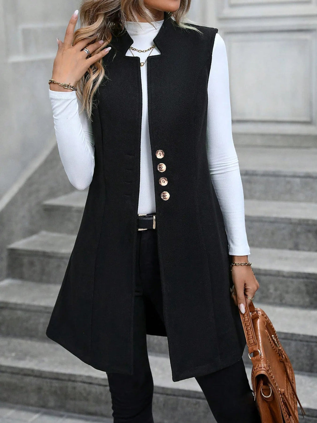 Button Up Longline Vest Coat - Excel Merchandise