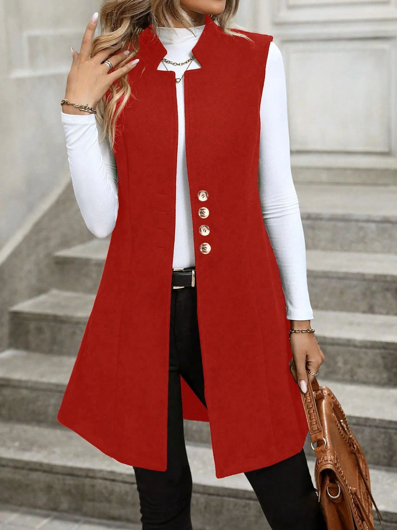 Button Up Longline Vest Coat - Excel Merchandise