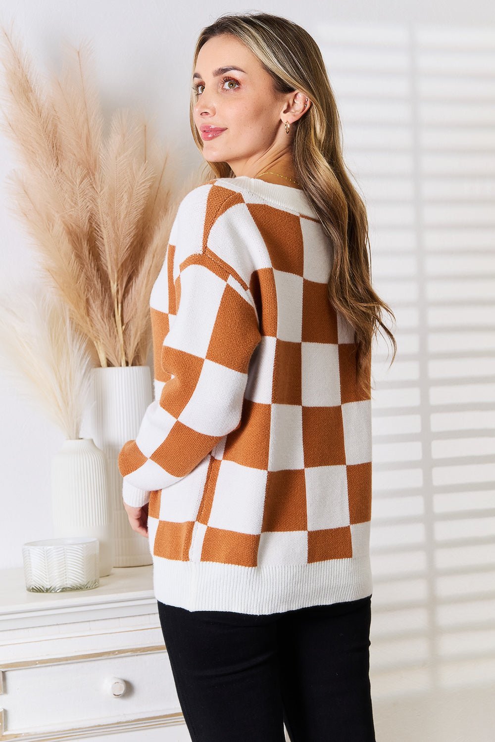 Button-Up V-Neck Dropped Shoulder Cardigan - Angel Wings - Liorienne