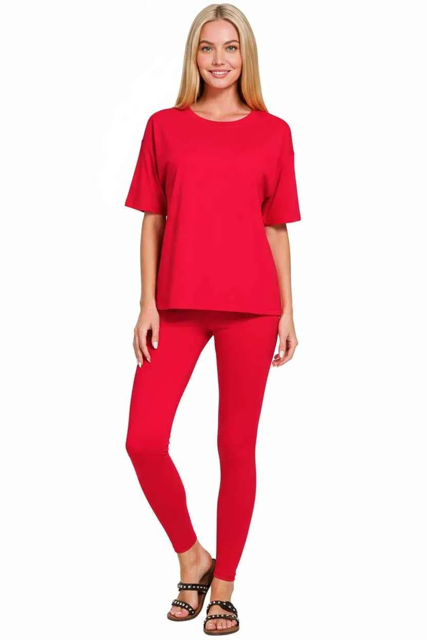 Brushed Dty Microfiber Short Sleeve Top and Pants Loungewear Set - Zenana
