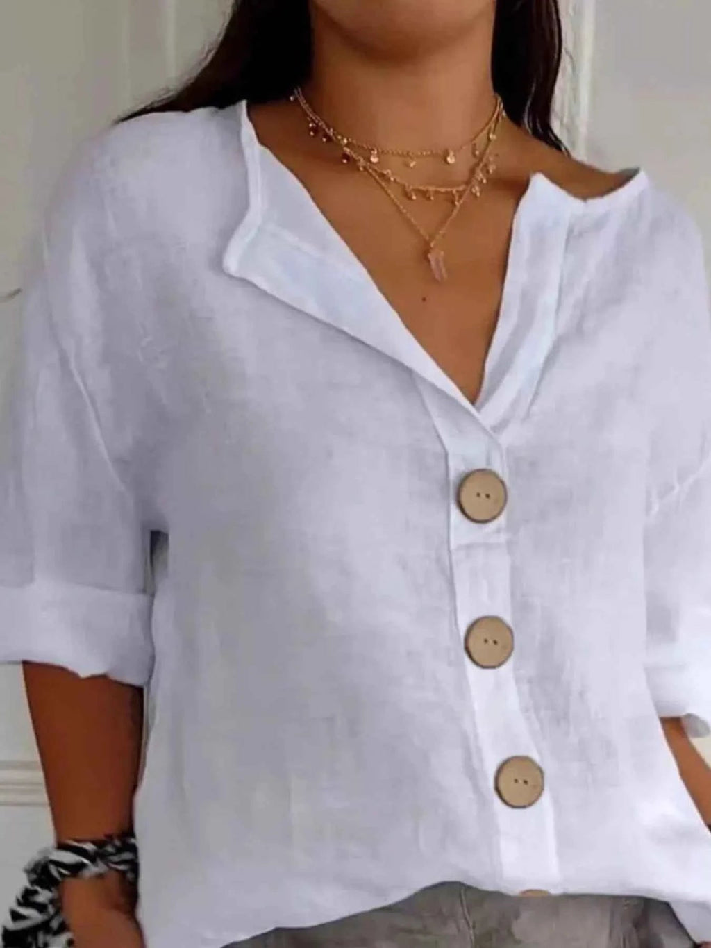 Casual Loose Button-Down Shirt - Liorienne