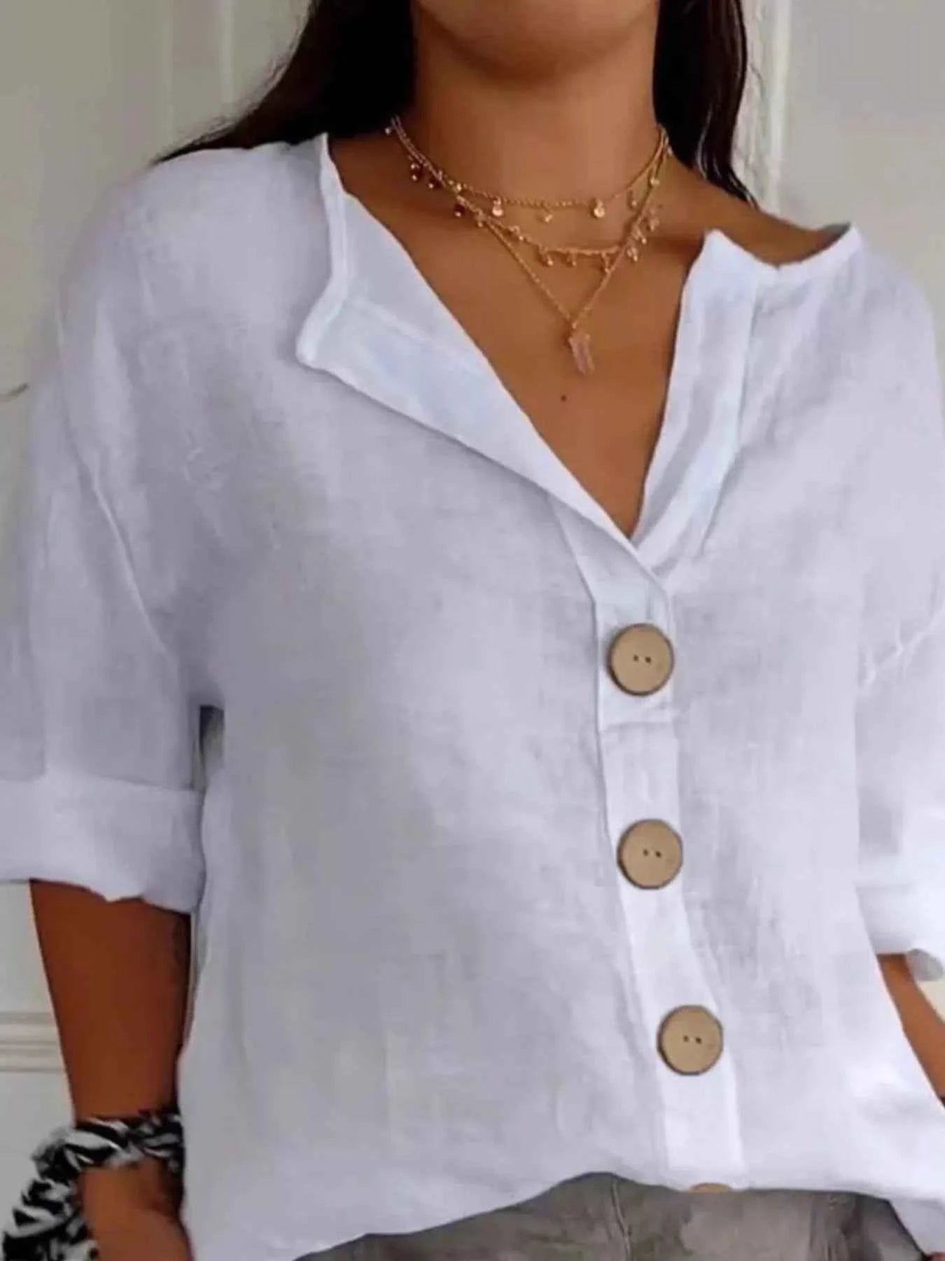 Casual Loose Button-Down Shirt - Liorienne