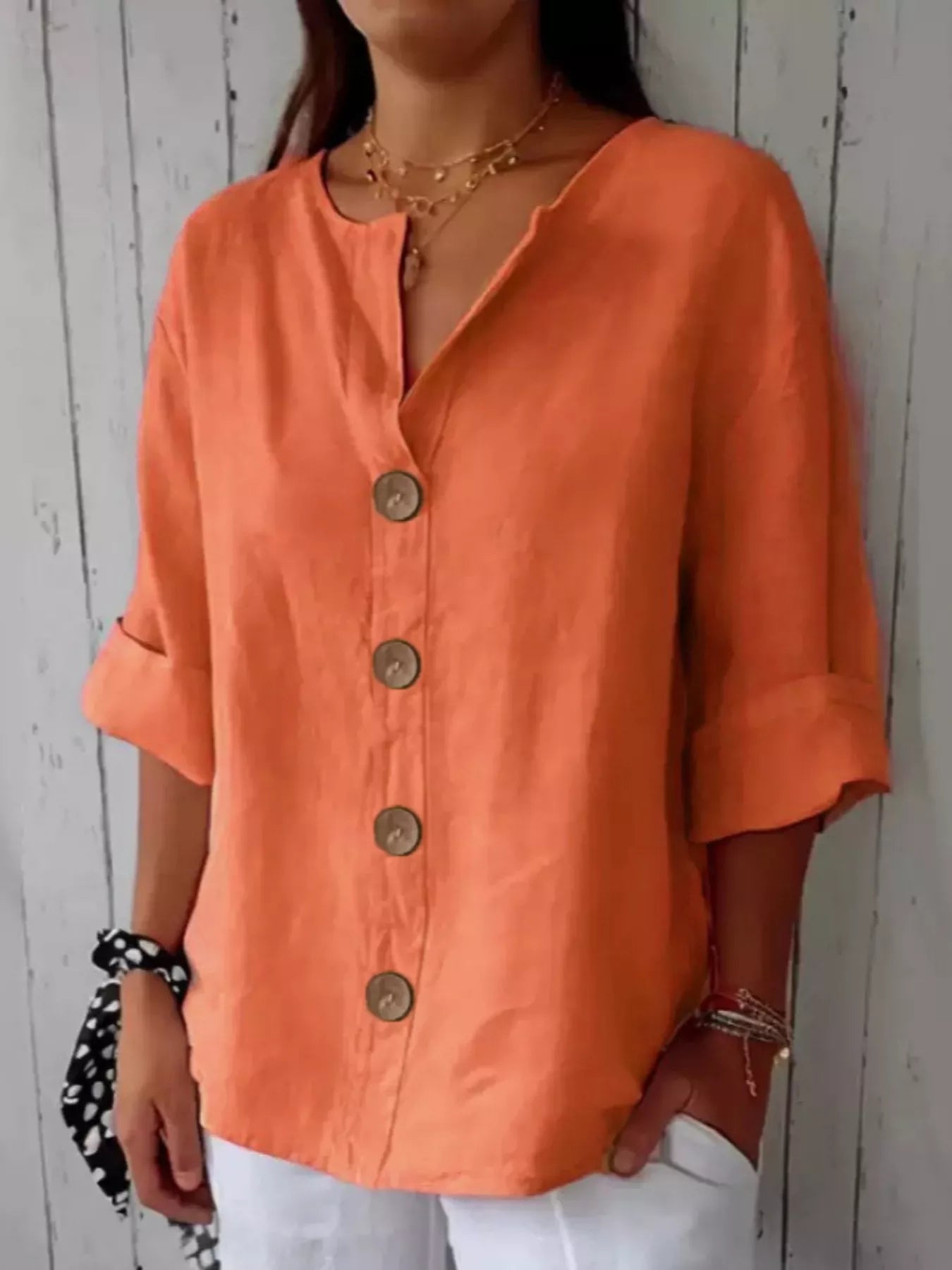 Casual Loose Button-Down Shirt - Liorienne