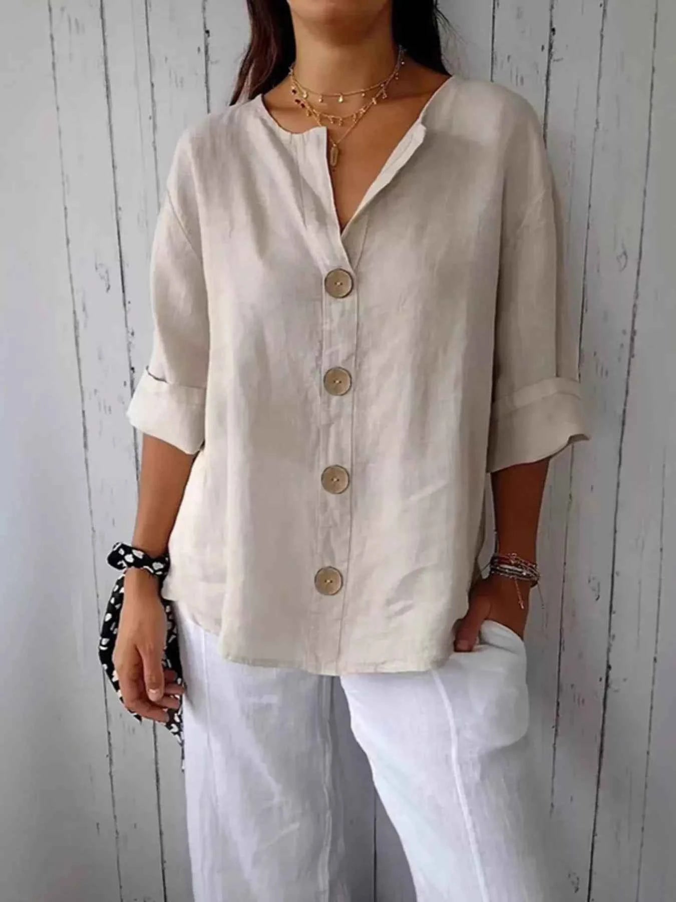 Casual Loose Button-Down Shirt - Liorienne