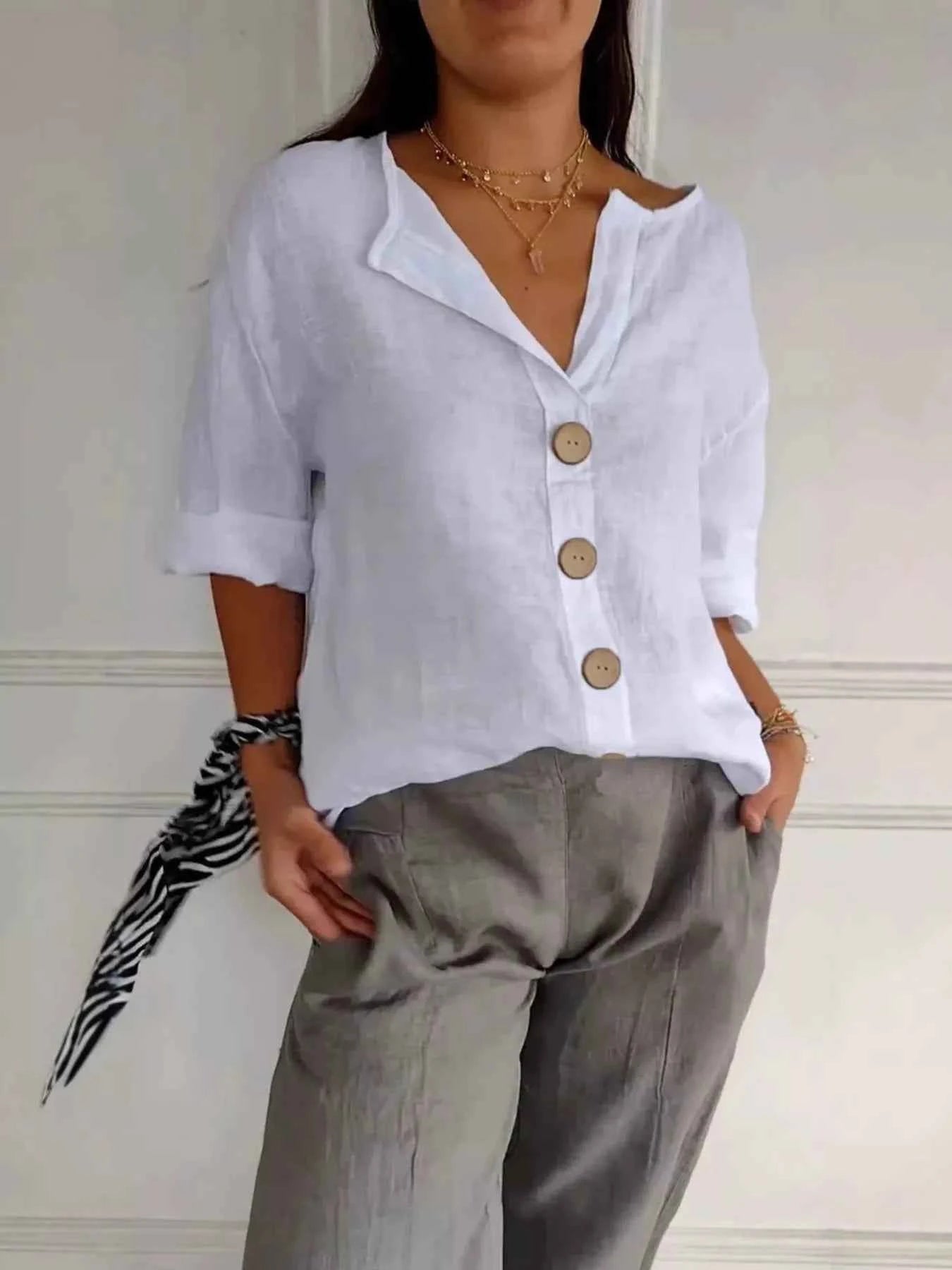Casual Loose Button-Down Shirt - Liorienne