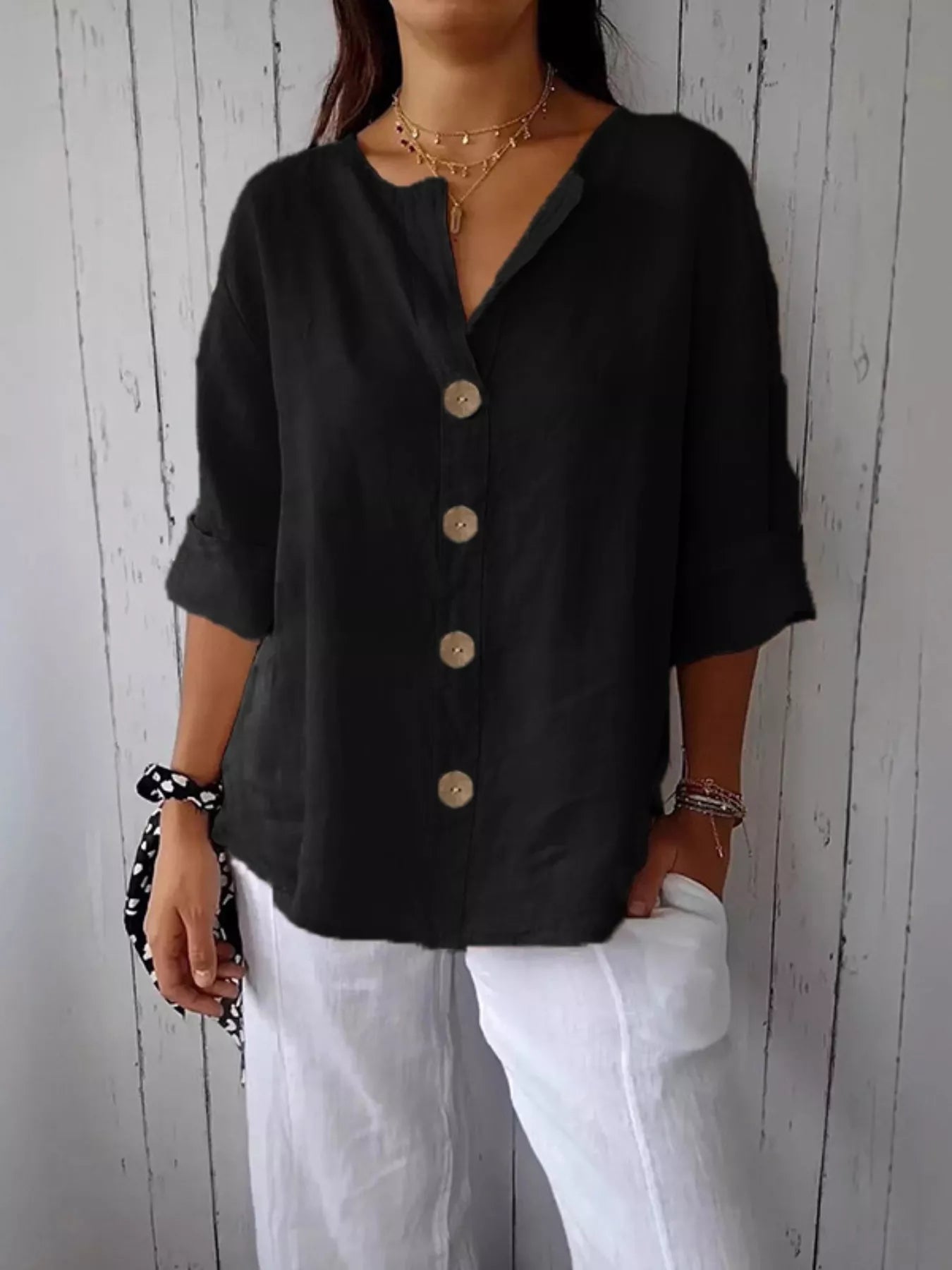 Casual Loose Button-Down Shirt - Liorienne