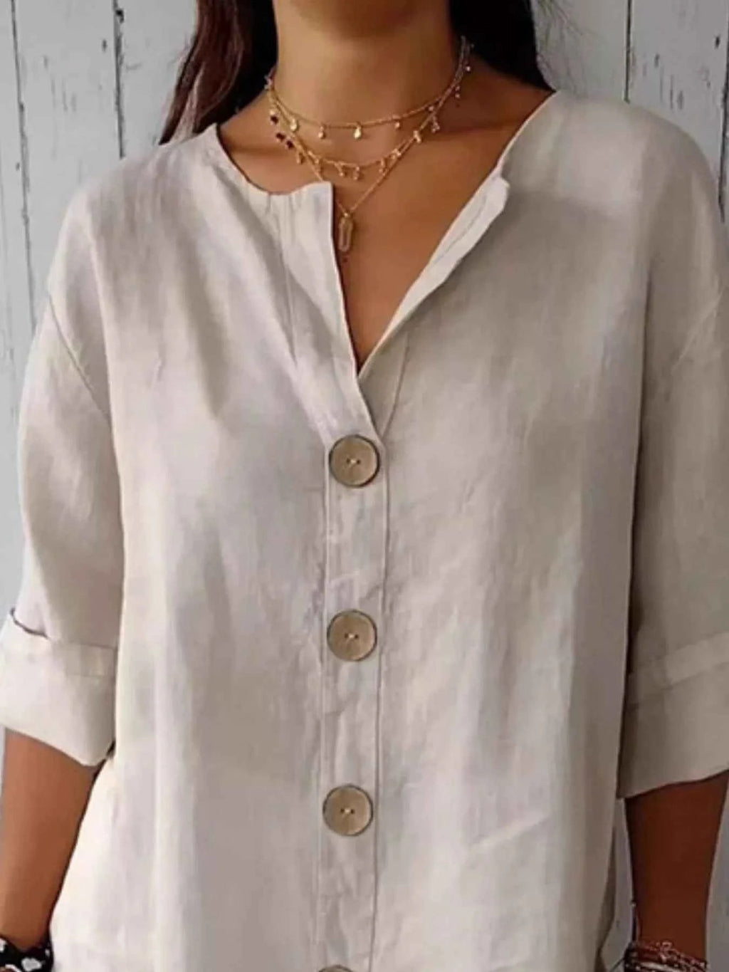 Casual Loose Button-Down Shirt - Liorienne