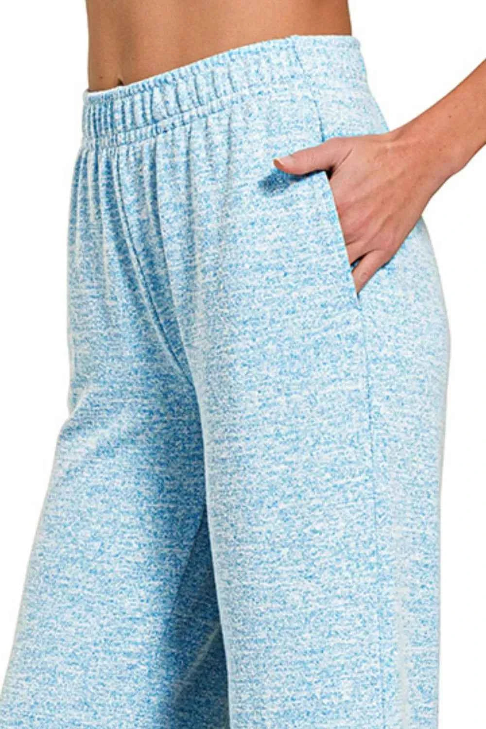 Soft Melange Hacci Elastic Waistband Lounge Pants - Zenana