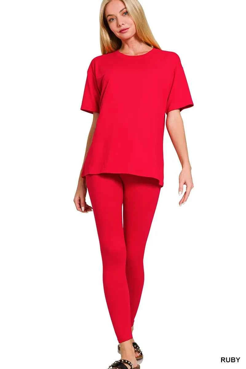 Brushed Dty Microfiber Short Sleeve Top and Pants Loungewear Set - Zenana