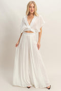 Collared Wrap Top & Wide-leg Pants Set - Excel Merchandise
