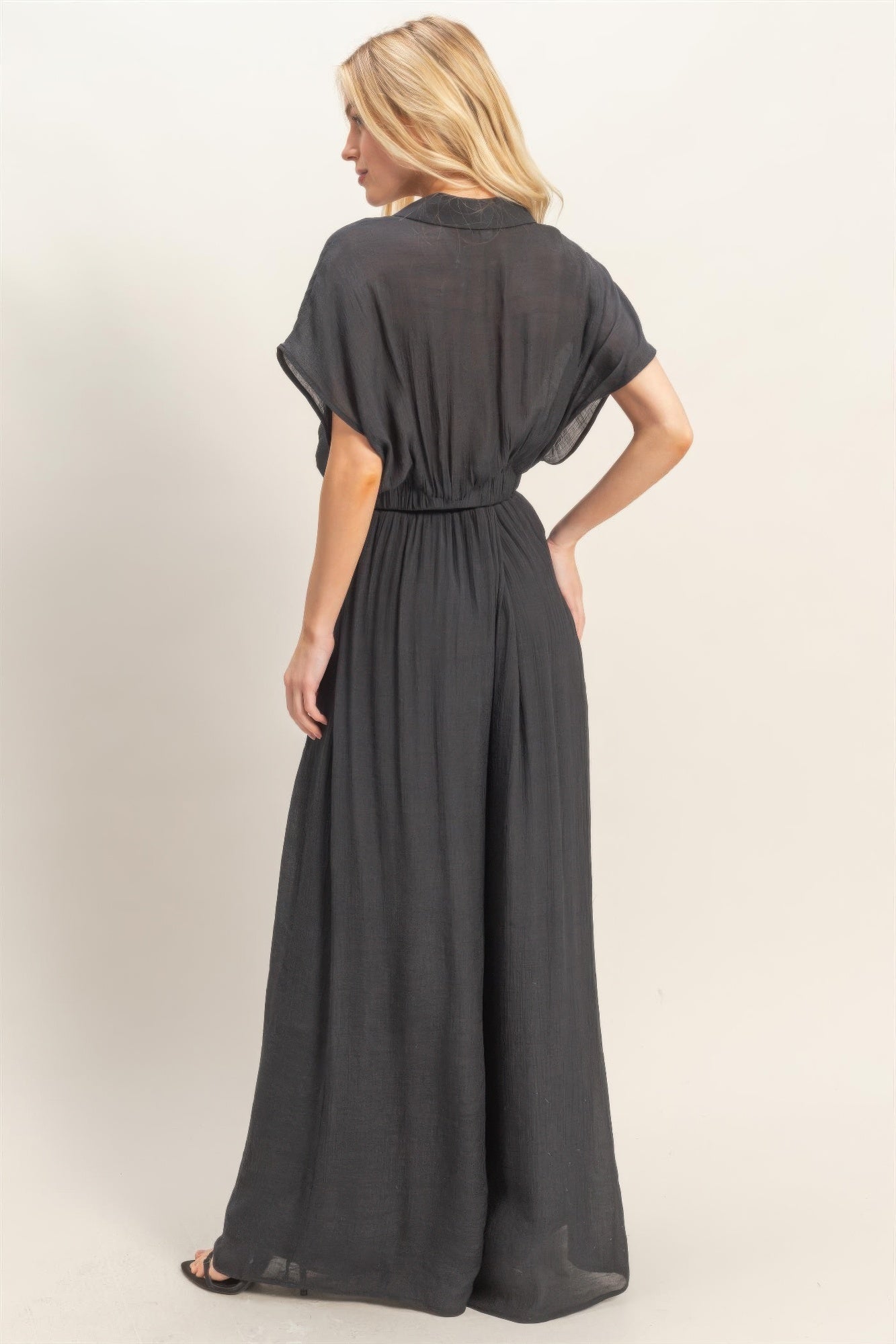Collared Wrap Top & Wide-leg Pants Set - Excel Merchandise