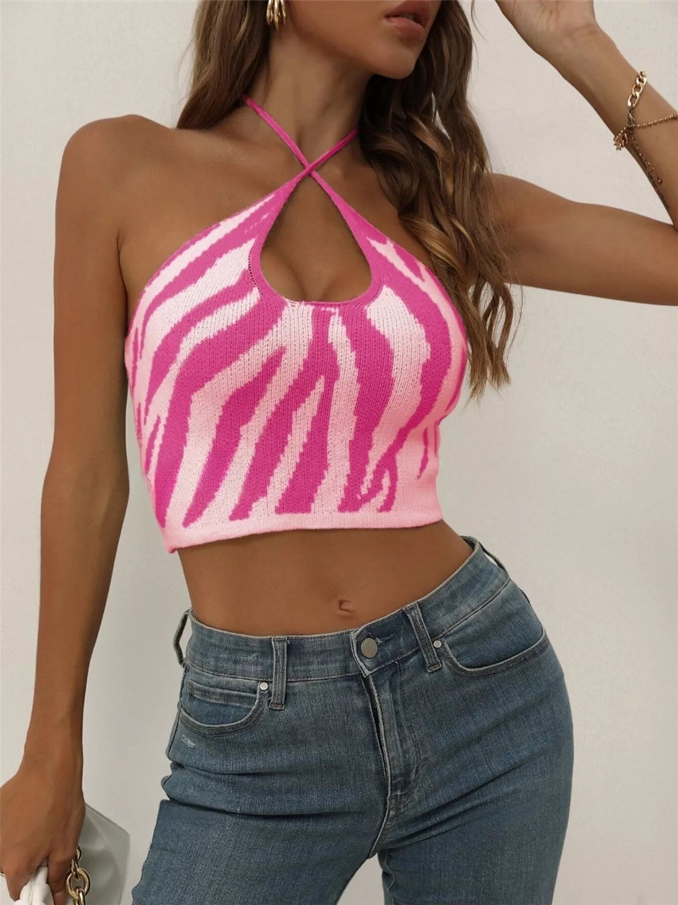 Contrast Halter Neck Knit Cami - Excel Merchandise