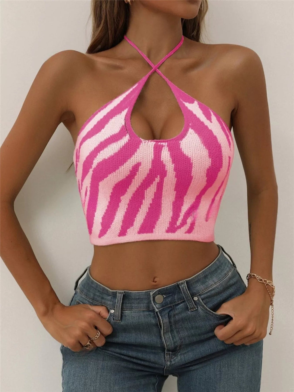 Contrast Halter Neck Knit Cami - Excel Merchandise