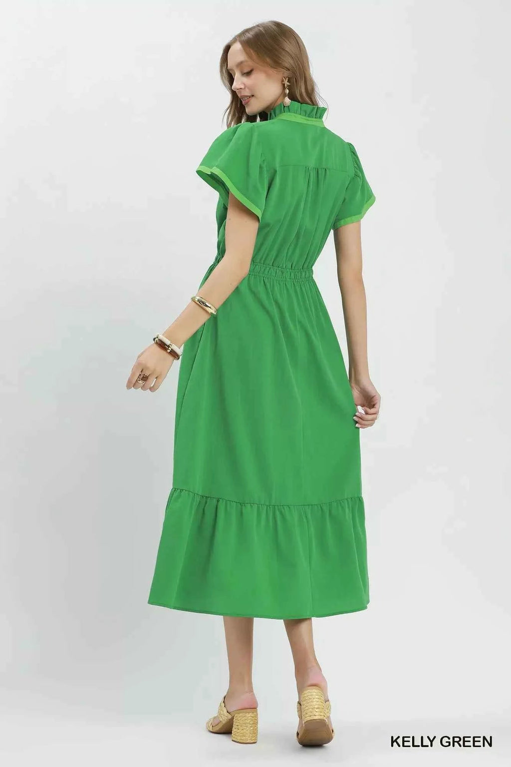 Contrast Trim Midi Dress with Tiered Ruffle Hem - Umgee - Liorienne