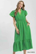 Contrast Trim Midi Dress with Tiered Ruffle Hem - Umgee - Liorienne