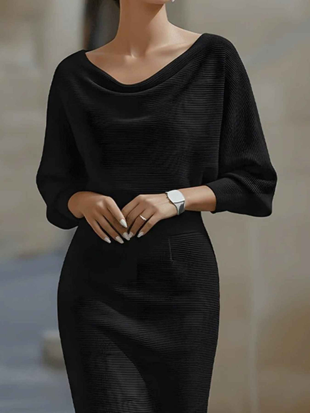 Cowl Neck Knit Bodycon Dress - Excel Merchandise