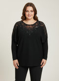 Crimson Lace Embellished Knit Tunic Top - Excel Merchandise