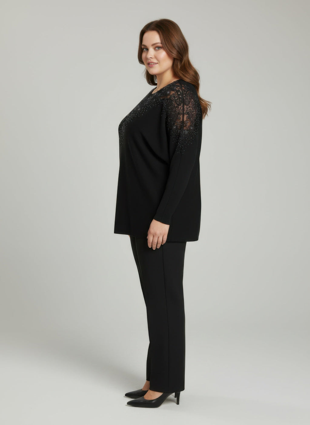 Crimson Lace Embellished Knit Tunic Top - Excel Merchandise