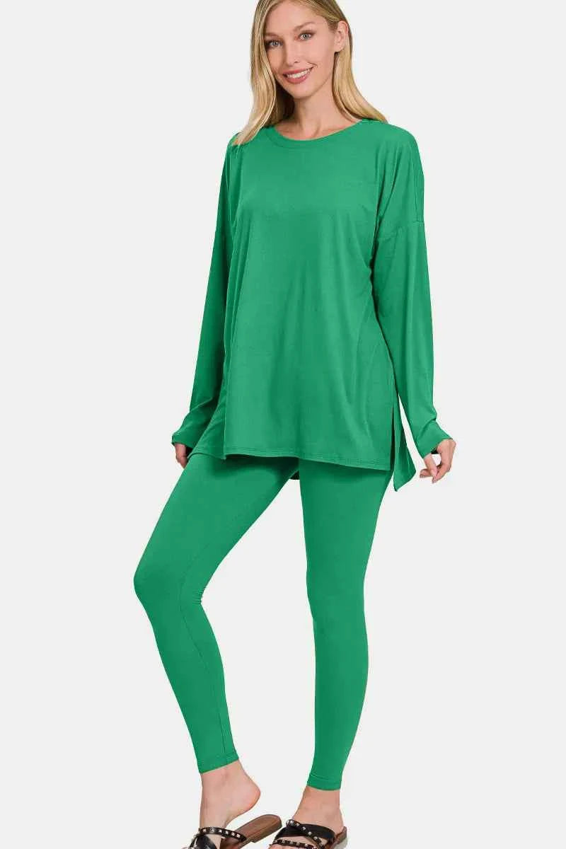 Brushed Microfiber Top and Leggings Lounge Set - Zenana