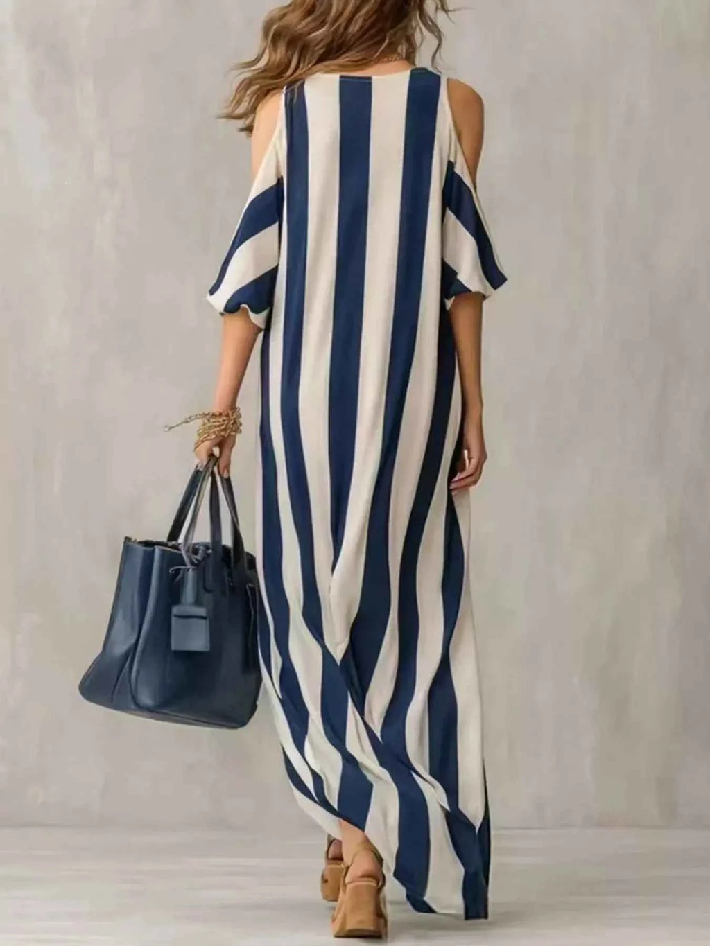 Striped Cold Shoulder Maxi Dress