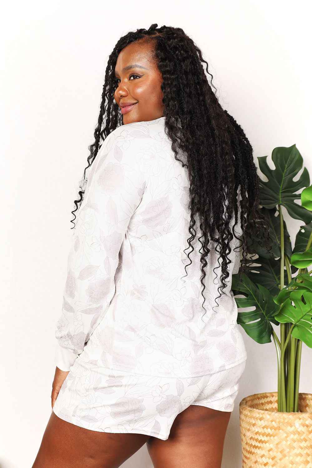 Double Take Floral Long Sleeve Top and Shorts Loungewear Set - Liorienne