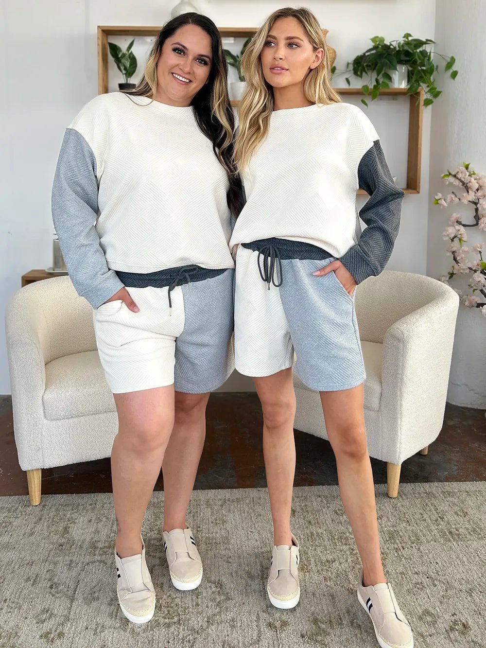 Double Take Full Size Contrast Drop Shoulder Top and Shorts Set - Liorienne