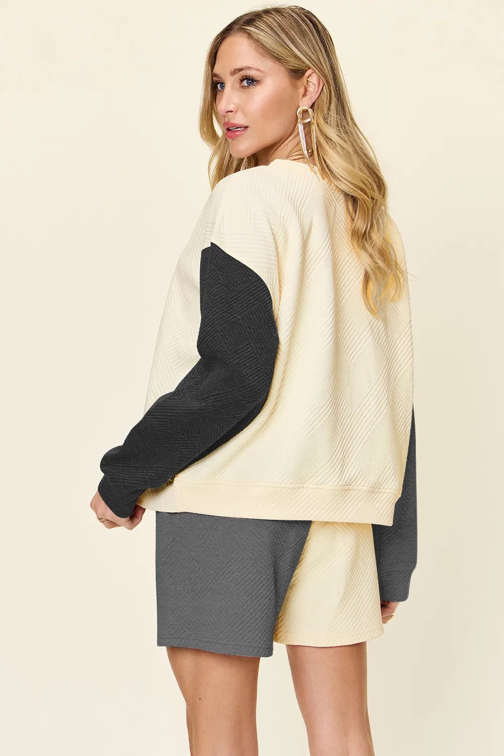 Double Take Full Size Contrast Drop Shoulder Top and Shorts Set - Liorienne