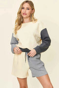Double Take Full Size Contrast Drop Shoulder Top and Shorts Set - Liorienne