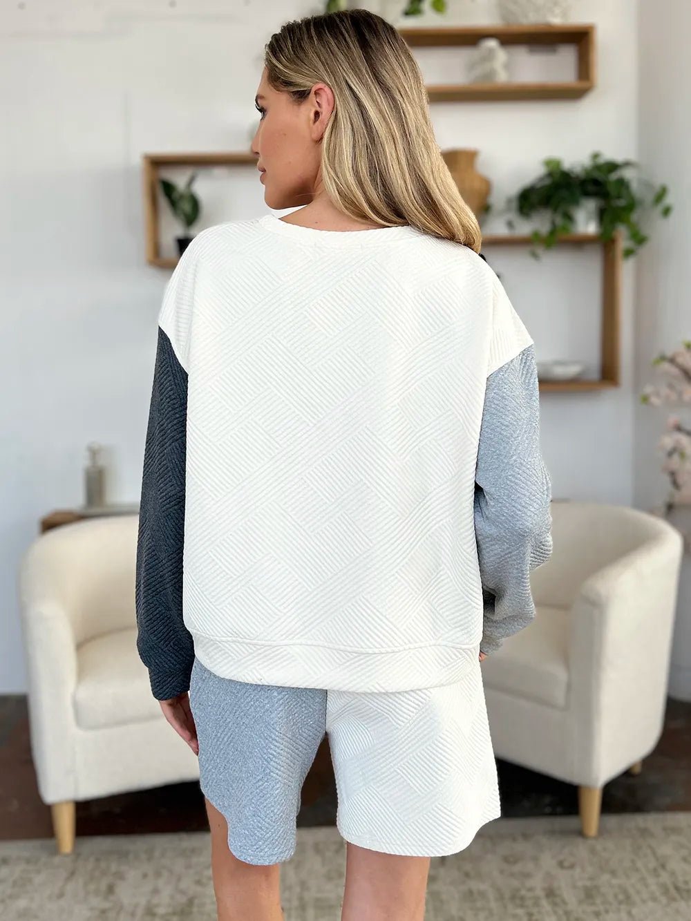 Double Take Full Size Contrast Drop Shoulder Top and Shorts Set - Liorienne